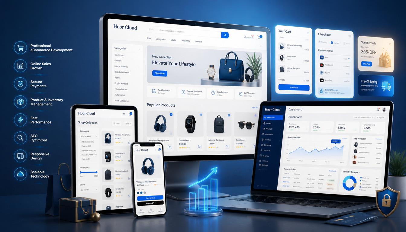 طراحی فروشگاه اینترنتی حرفه‌ای با نمایش محصولات، سبد خرید و پنل فروش در موبایل و دسکتاپ